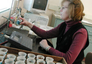 researcher testing product