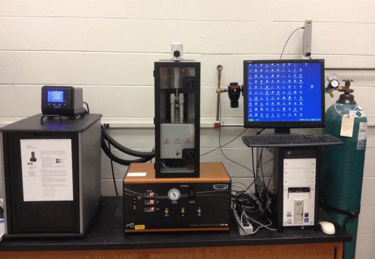 Picture of The DTC-300 measures thermal conductivity of a variety of materials, including polymers, ceramics, composites, glasses, rubbers, some metals, and other materials of low to medium thermal conductivity. Only a relatively small test specimen is required. Nonsolids, such as pastes or liquids, can be tested using special containers. Thin films can also be tested accurately using a multilayer technique. The tests are in accordance with the ASTM E1530 Standard.